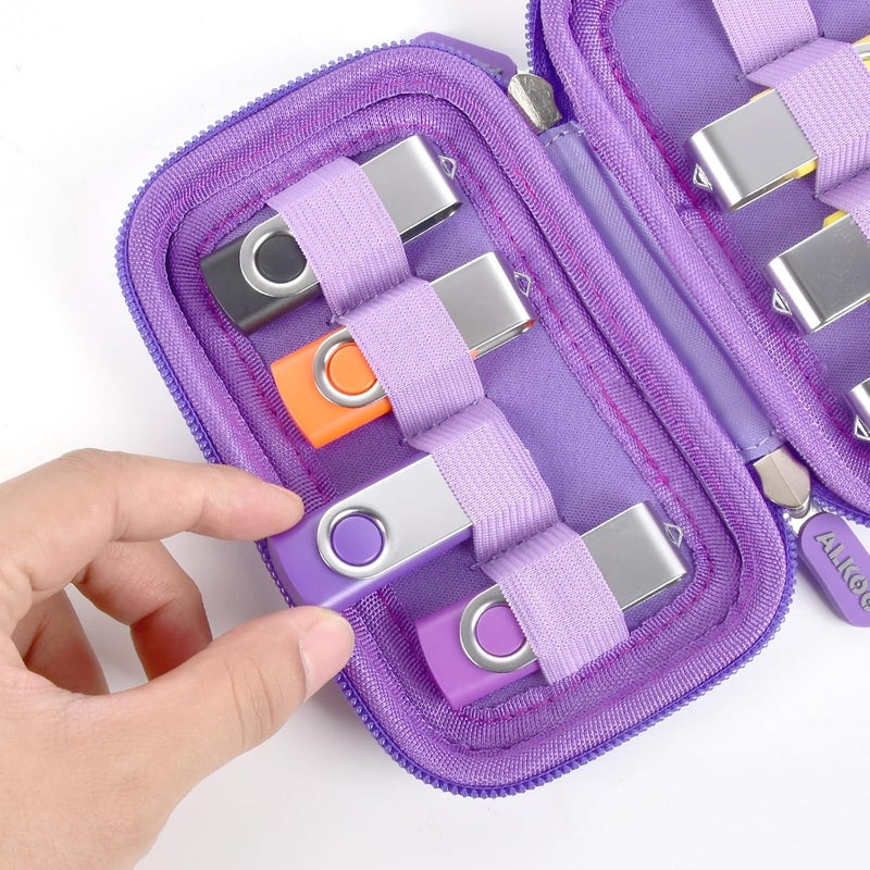 ALKOO USB Flash Drive Organizer Case – Hard Shell Holder for 8 Thumb Drives & SD/Memory Cards – for SanDisk for Samsung - Storage for Students, Photographers & IT Pros– Travel & Office Use – Bag Only-Purple - Image 3